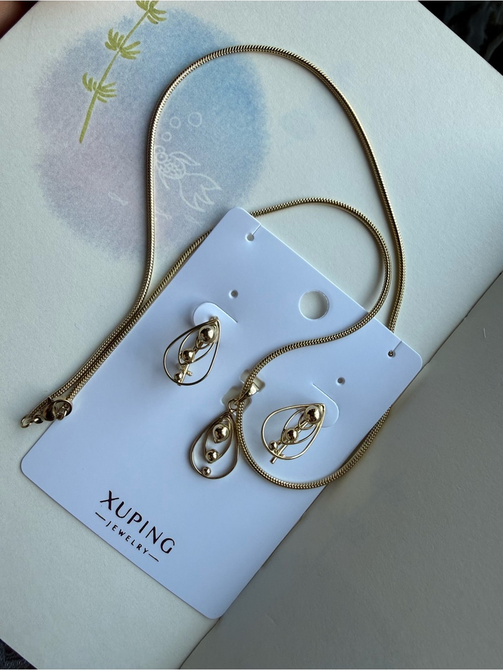 14k gold plating Teardrop Necklace and Earring Set